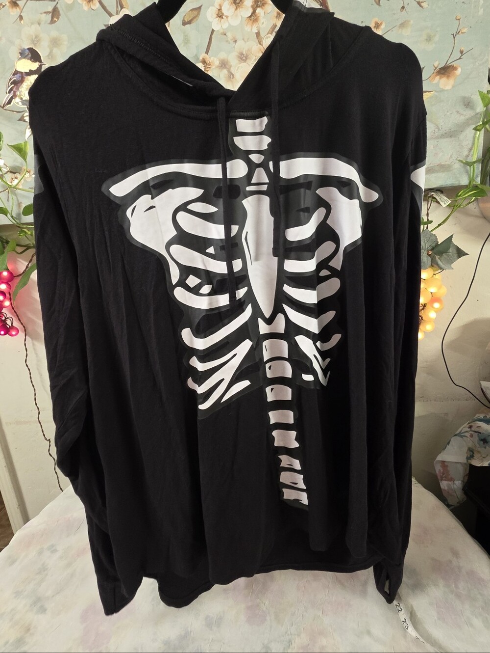 MeUndies Men's Black Hoodie Sweater with White Skeleton Print